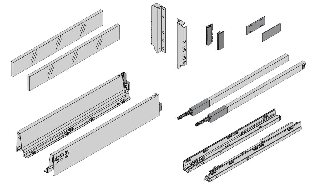 Blum Antaro Tandembox D-Height(450mm) Glass Design Element, Metallic Grey | 50kg