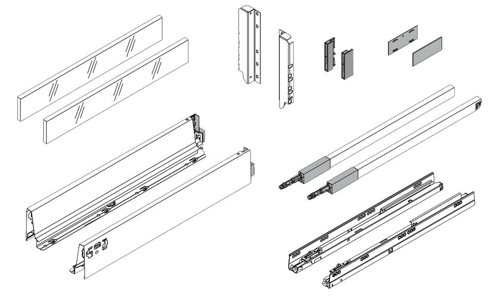 Blum Antaro Tandembox D-Height(450mm) Glass Design Element, Silk White | 50kg
