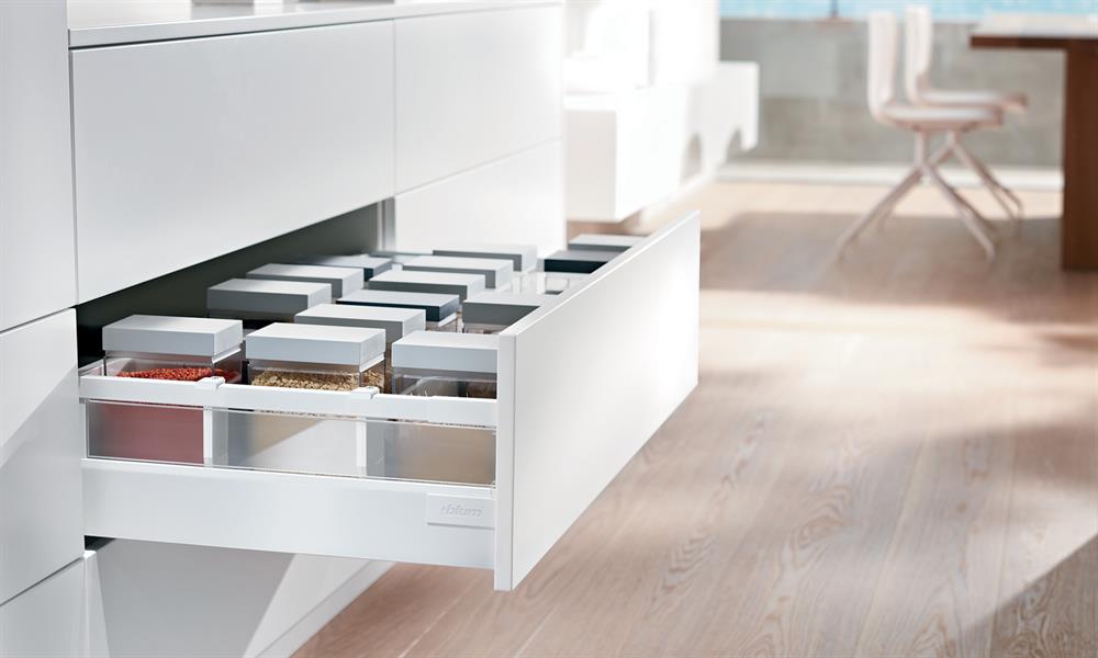Blum Antaro Tandembox D-Height(450mm) Glass Design Element, Silk White | 30kg