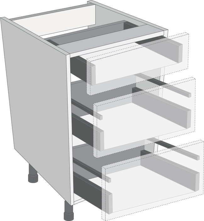 Antaro Metallic Grey 800mm Cabinet Pack, 1 Cutlery &amp; 2 Pan Drawers