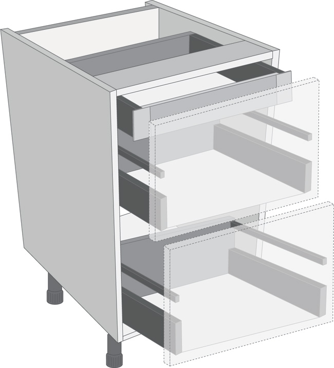 Antaro Metallic Grey 1000mm Cabinet Pack, 1 Internal Cutlery &amp; 2 Pan Drawers