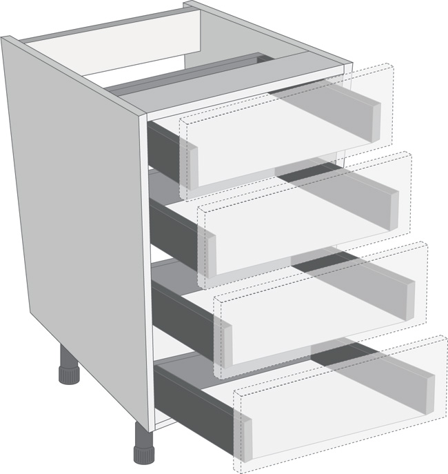 Antaro Metallic Grey 400mm Cabinet Pack, 4 Cutlery Drawers