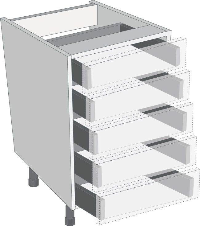Antaro Metallic Grey 450mm Cabinet Pack, 5 Cutlery Drawers