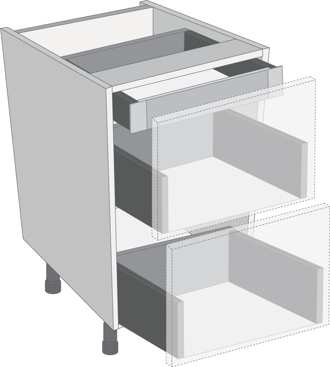 Legrabox Orion Grey 400mm Cabinet Pack, 1 Internal Cutlery &amp; 2 Pan Drawers