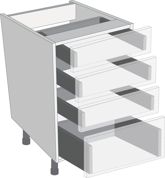 Legrabox Orion Grey 900mm Cabinet Pack, 3 Cutlery &amp; 1 Pan Drawer
