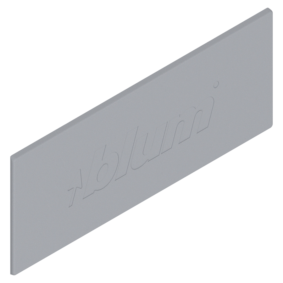 Blum Antaro symetrical cover cap with 'BLUM' logo metallic grey