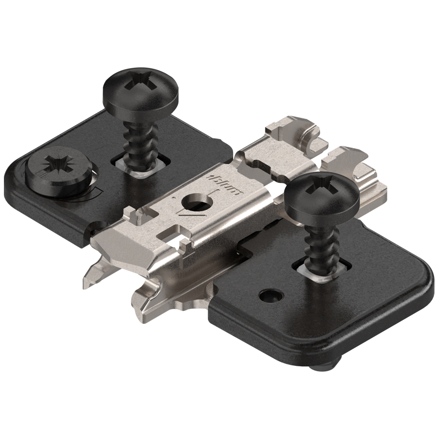 Blum 0mm cruciform cam back plate - split dowels and screws. Onyx Black.