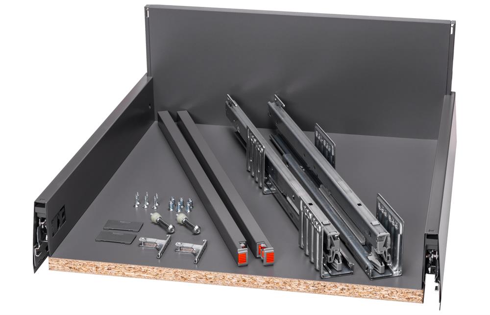 Blum Pre-assembled Merivobox Orion Grey 500mm cabinet 184mm height (40Kg)