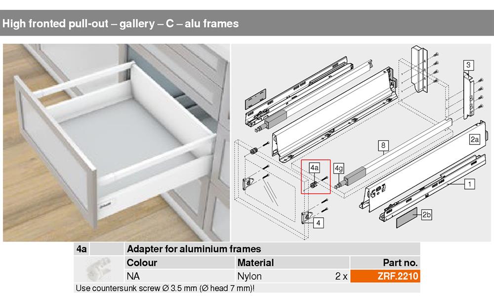 Blum Gallery front fixing, for TANDEMBOX antaro, Natural