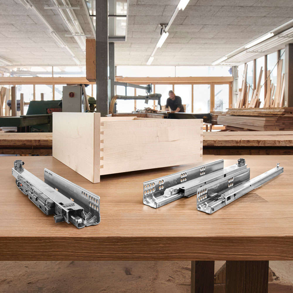 Blum drawer runners on a desk